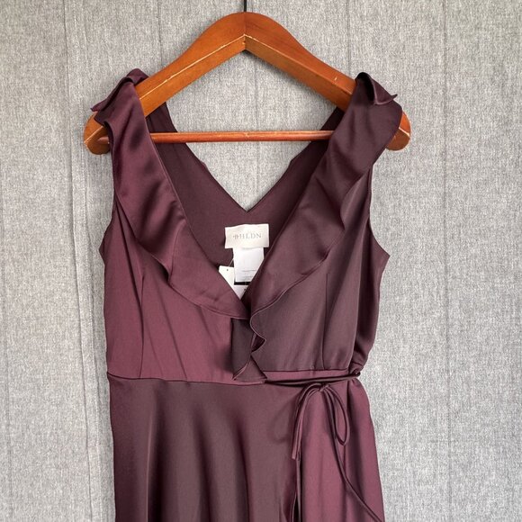 BHLDN Tansy Satin Charmeuse Deep Purple True Wrap Formal Maxi Dress Size 10 - Picture 4 of 17